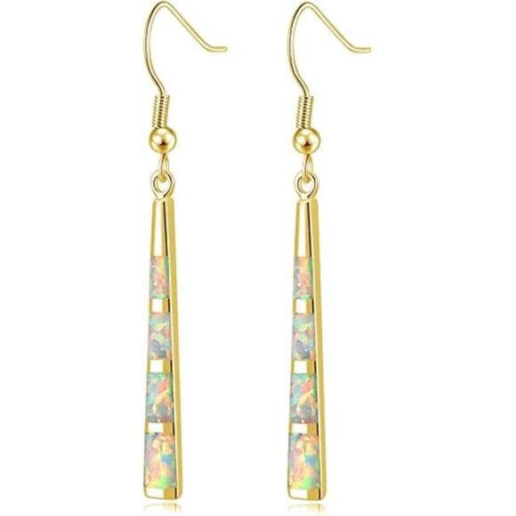Dangle Earring-Opal Drop Earrings Silver Plated or Gold Plated Dangle - Picture 7 of 7